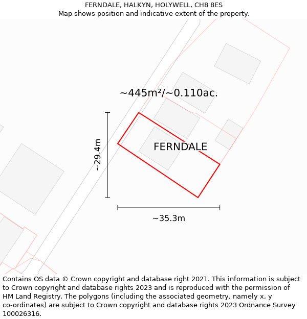 FERNDALE, HALKYN, HOLYWELL, CH8 8ES: Plot and title map