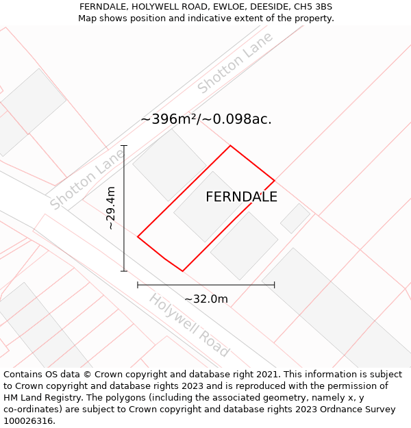 FERNDALE, HOLYWELL ROAD, EWLOE, DEESIDE, CH5 3BS: Plot and title map