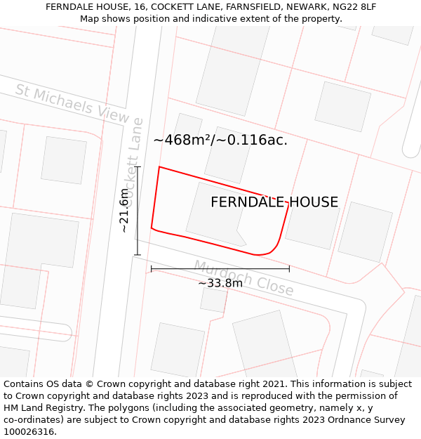 FERNDALE HOUSE, 16, COCKETT LANE, FARNSFIELD, NEWARK, NG22 8LF: Plot and title map