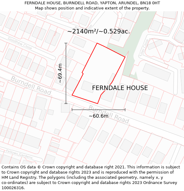 FERNDALE HOUSE, BURNDELL ROAD, YAPTON, ARUNDEL, BN18 0HT: Plot and title map
