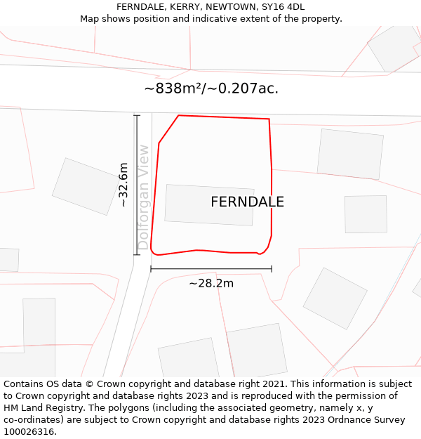 FERNDALE, KERRY, NEWTOWN, SY16 4DL: Plot and title map