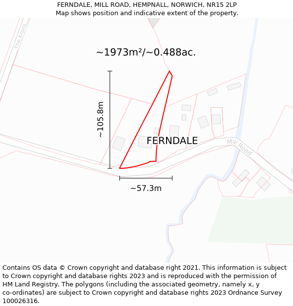 FERNDALE, MILL ROAD, HEMPNALL, NORWICH, NR15 2LP: Plot and title map