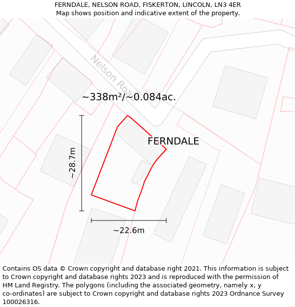 FERNDALE, NELSON ROAD, FISKERTON, LINCOLN, LN3 4ER: Plot and title map