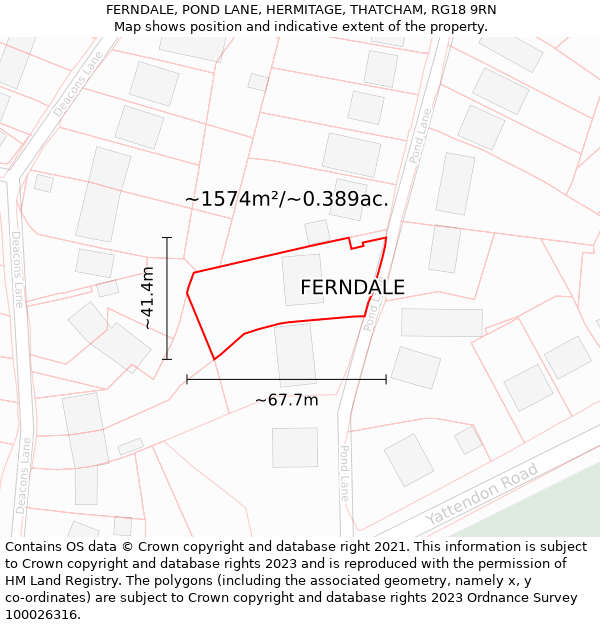 FERNDALE, POND LANE, HERMITAGE, THATCHAM, RG18 9RN: Plot and title map
