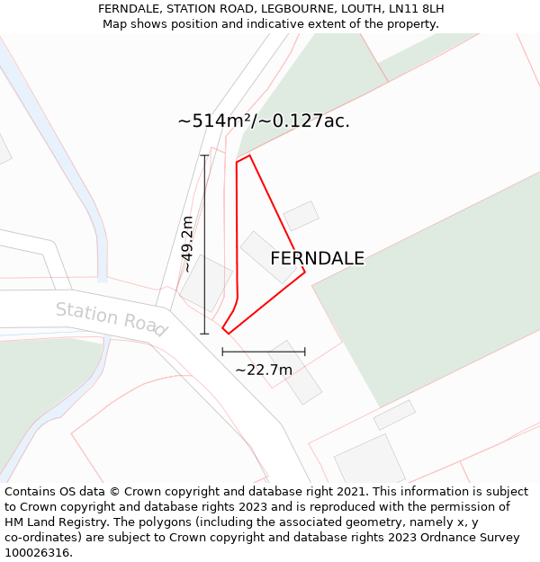 FERNDALE, STATION ROAD, LEGBOURNE, LOUTH, LN11 8LH: Plot and title map