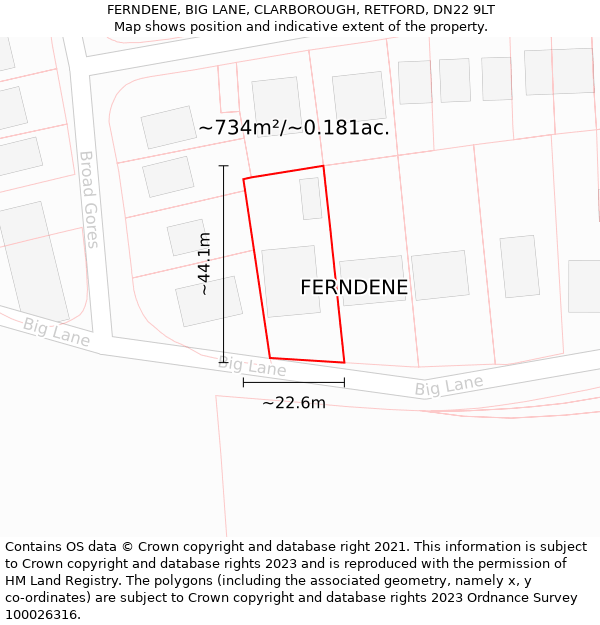 FERNDENE, BIG LANE, CLARBOROUGH, RETFORD, DN22 9LT: Plot and title map