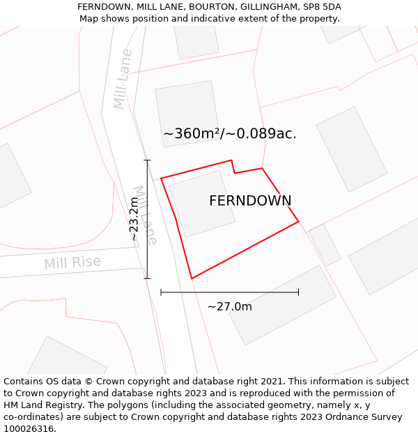 FERNDOWN, MILL LANE, BOURTON, GILLINGHAM, SP8 5DA: Plot and title map