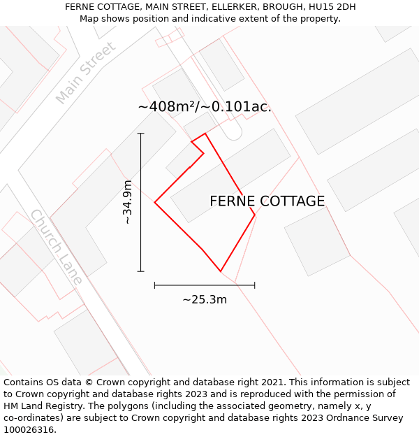 FERNE COTTAGE, MAIN STREET, ELLERKER, BROUGH, HU15 2DH: Plot and title map