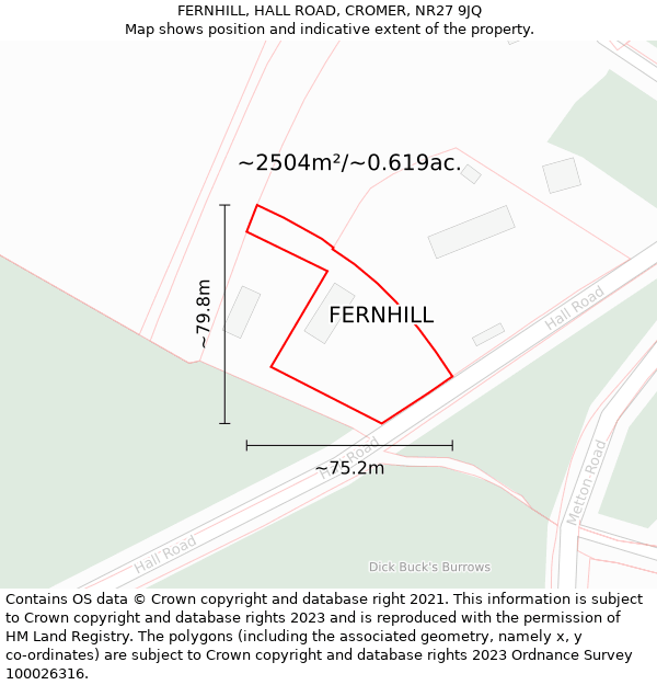 FERNHILL, HALL ROAD, CROMER, NR27 9JQ: Plot and title map