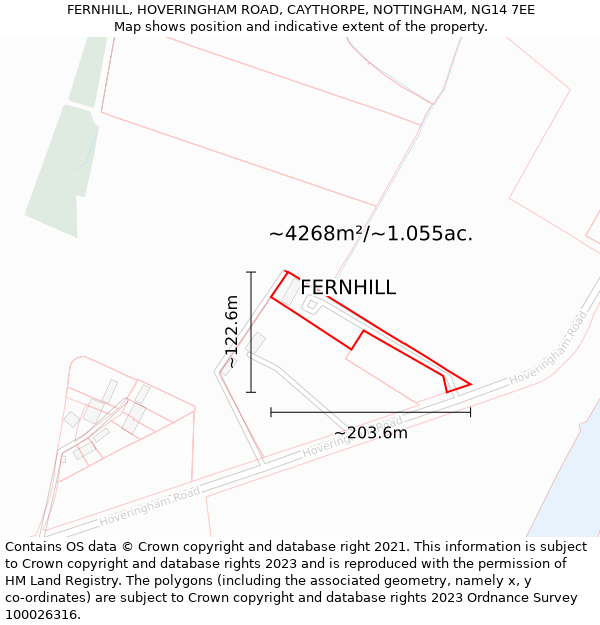 FERNHILL, HOVERINGHAM ROAD, CAYTHORPE, NOTTINGHAM, NG14 7EE: Plot and title map