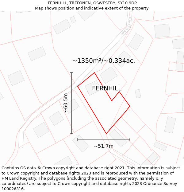FERNHILL, TREFONEN, OSWESTRY, SY10 9DP: Plot and title map