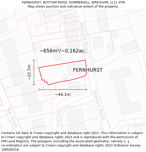 FERNHURST, BOTTOM ROAD, SUMMERHILL, WREXHAM, LL11 4TN: Plot and title map