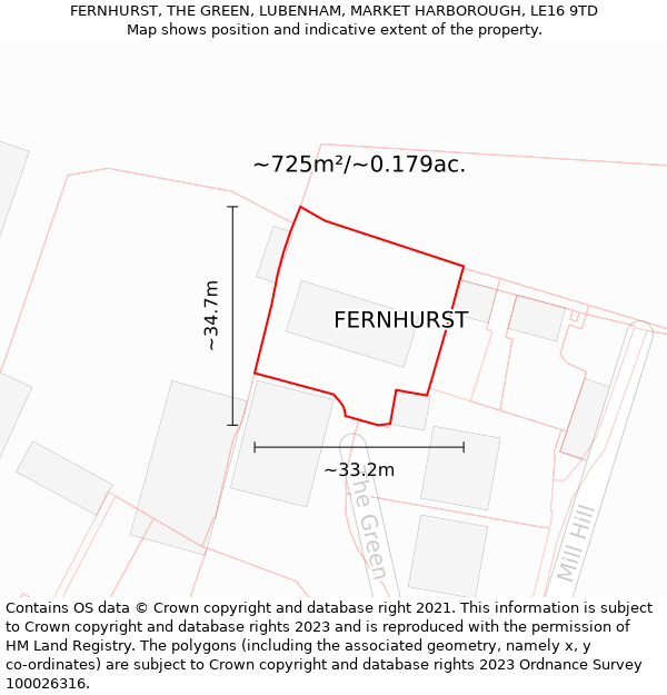 FERNHURST, THE GREEN, LUBENHAM, MARKET HARBOROUGH, LE16 9TD: Plot and title map