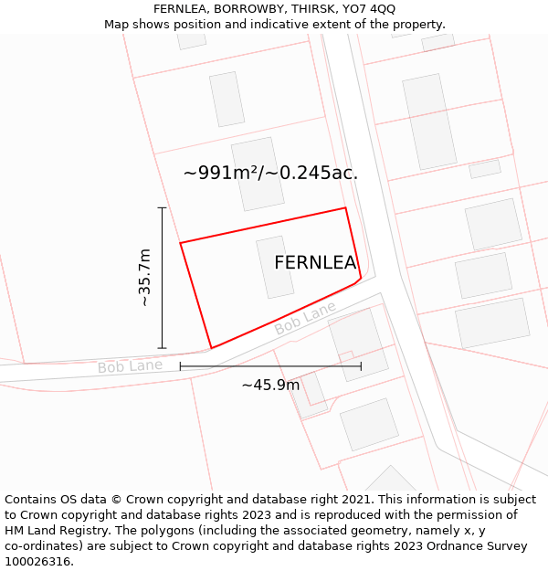 FERNLEA, BORROWBY, THIRSK, YO7 4QQ: Plot and title map