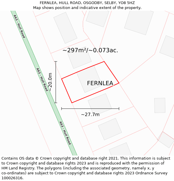 FERNLEA, HULL ROAD, OSGODBY, SELBY, YO8 5HZ: Plot and title map