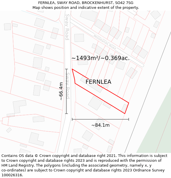 FERNLEA, SWAY ROAD, BROCKENHURST, SO42 7SG: Plot and title map