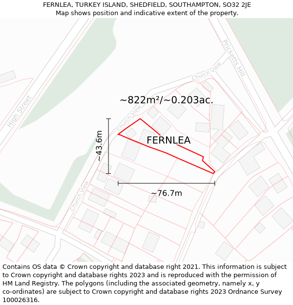 FERNLEA, TURKEY ISLAND, SHEDFIELD, SOUTHAMPTON, SO32 2JE: Plot and title map