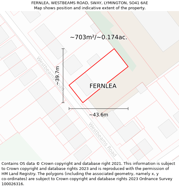 FERNLEA, WESTBEAMS ROAD, SWAY, LYMINGTON, SO41 6AE: Plot and title map