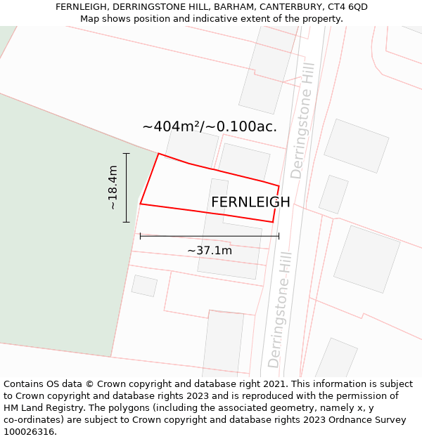 FERNLEIGH, DERRINGSTONE HILL, BARHAM, CANTERBURY, CT4 6QD: Plot and title map