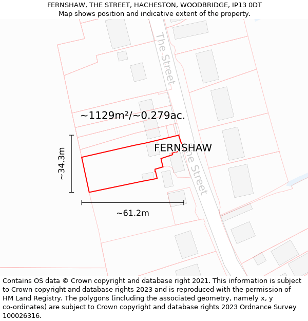 FERNSHAW, THE STREET, HACHESTON, WOODBRIDGE, IP13 0DT: Plot and title map