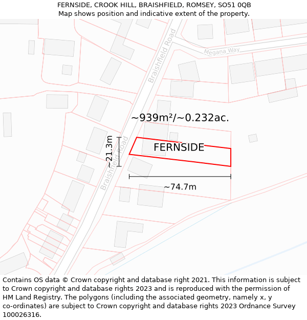 FERNSIDE, CROOK HILL, BRAISHFIELD, ROMSEY, SO51 0QB: Plot and title map