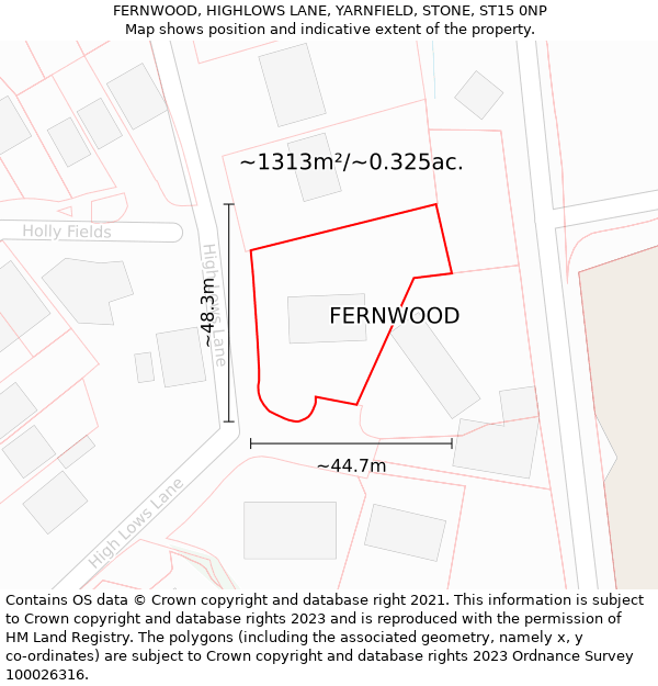 FERNWOOD, HIGHLOWS LANE, YARNFIELD, STONE, ST15 0NP: Plot and title map