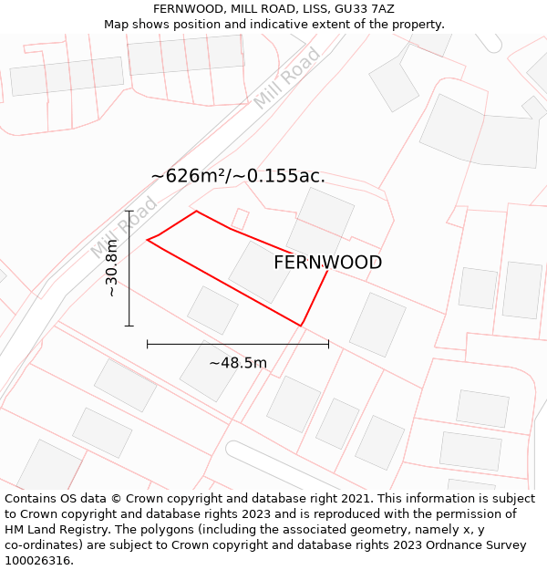 FERNWOOD, MILL ROAD, LISS, GU33 7AZ: Plot and title map