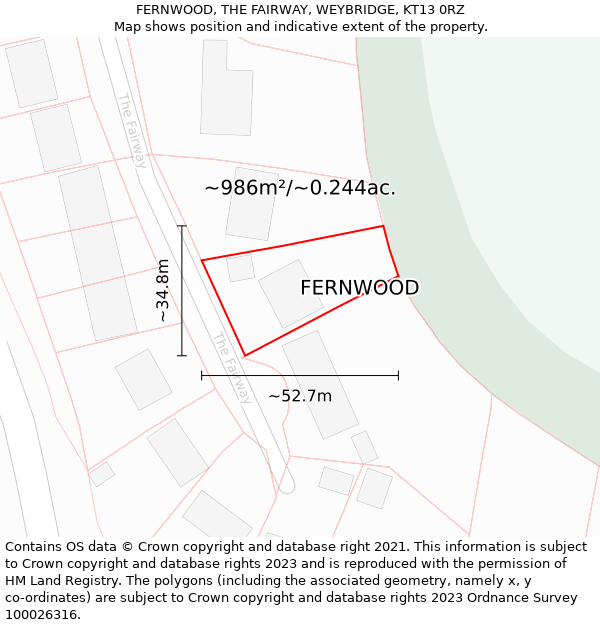 FERNWOOD, THE FAIRWAY, WEYBRIDGE, KT13 0RZ: Plot and title map
