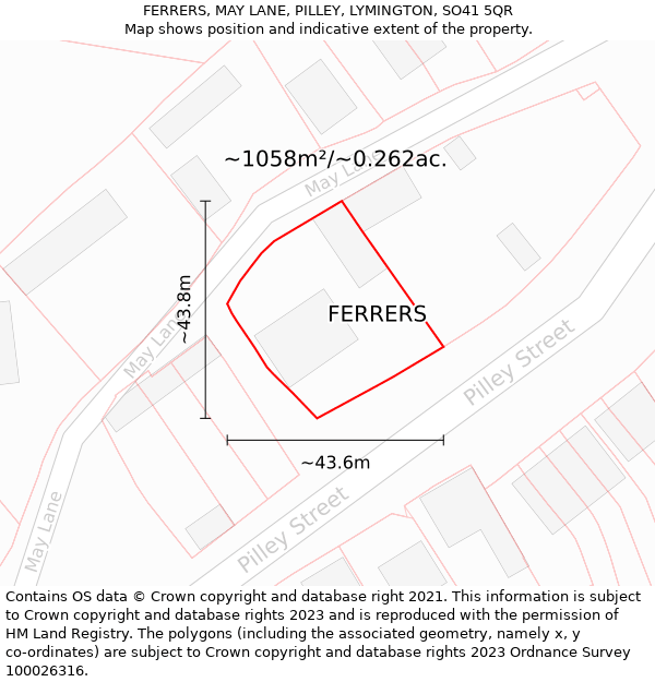 FERRERS, MAY LANE, PILLEY, LYMINGTON, SO41 5QR: Plot and title map