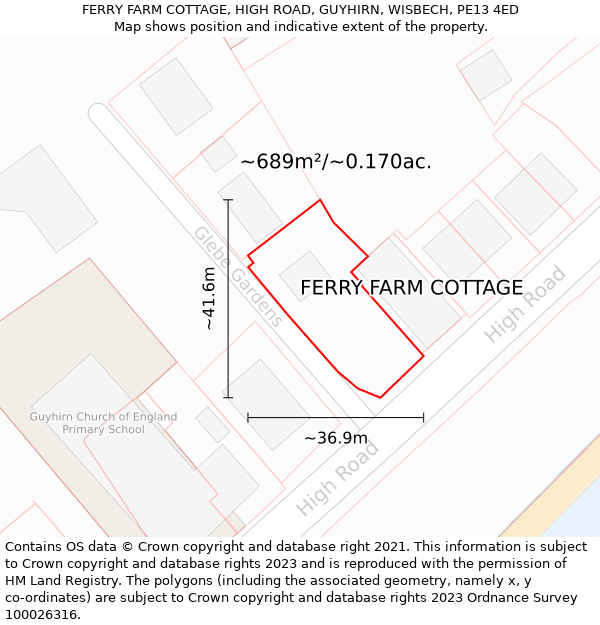 FERRY FARM COTTAGE, HIGH ROAD, GUYHIRN, WISBECH, PE13 4ED: Plot and title map