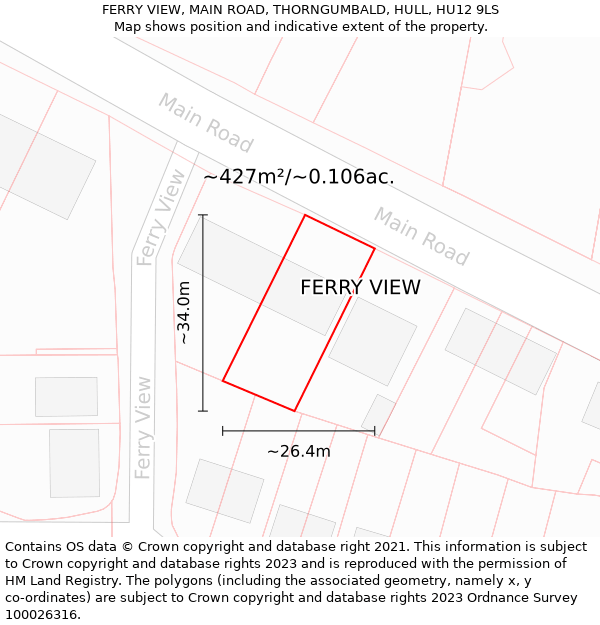 FERRY VIEW, MAIN ROAD, THORNGUMBALD, HULL, HU12 9LS: Plot and title map