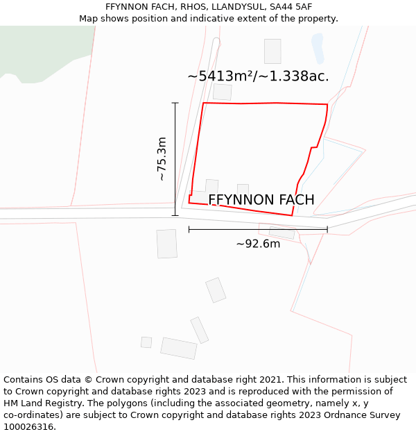 FFYNNON FACH, RHOS, LLANDYSUL, SA44 5AF: Plot and title map