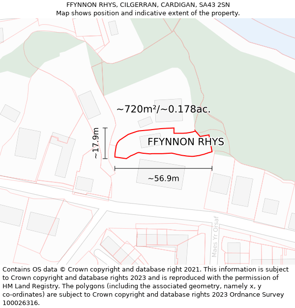 FFYNNON RHYS, CILGERRAN, CARDIGAN, SA43 2SN: Plot and title map