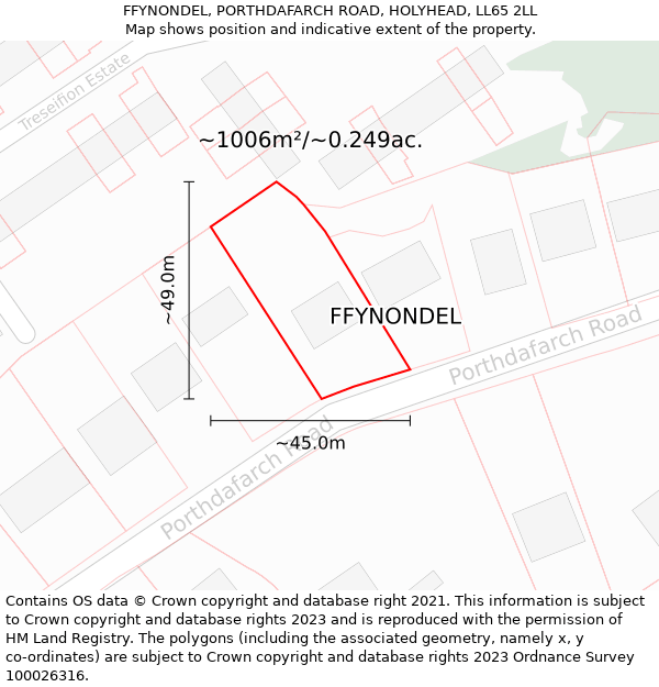 FFYNONDEL, PORTHDAFARCH ROAD, HOLYHEAD, LL65 2LL: Plot and title map