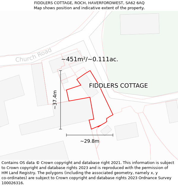 FIDDLERS COTTAGE, ROCH, HAVERFORDWEST, SA62 6AQ: Plot and title map