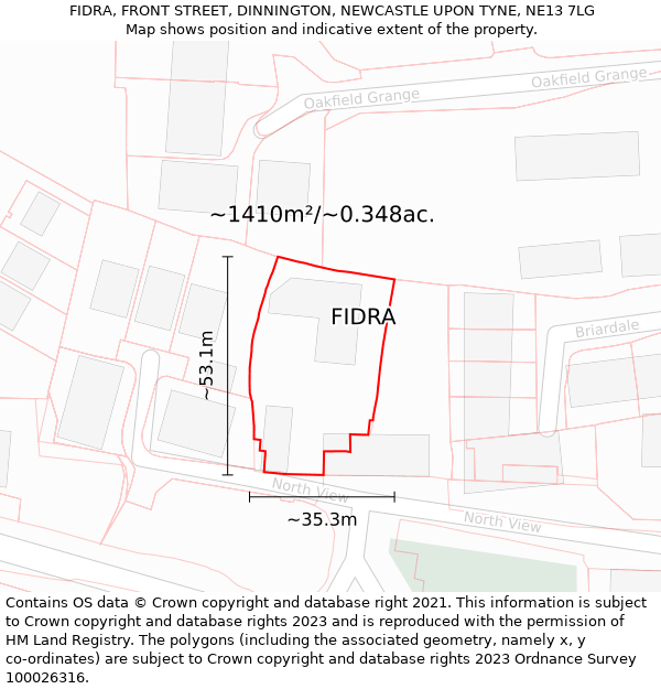 FIDRA, FRONT STREET, DINNINGTON, NEWCASTLE UPON TYNE, NE13 7LG: Plot and title map