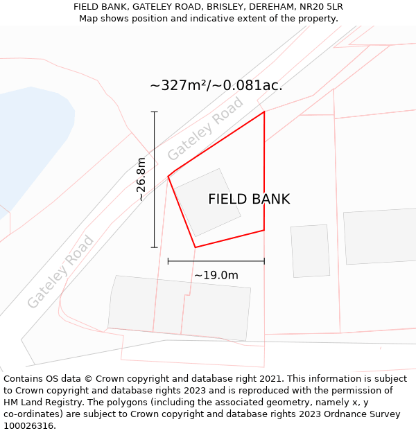 FIELD BANK, GATELEY ROAD, BRISLEY, DEREHAM, NR20 5LR: Plot and title map