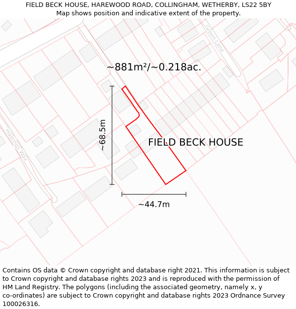 FIELD BECK HOUSE, HAREWOOD ROAD, COLLINGHAM, WETHERBY, LS22 5BY: Plot and title map