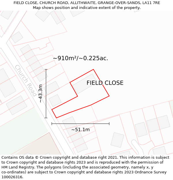 FIELD CLOSE, CHURCH ROAD, ALLITHWAITE, GRANGE-OVER-SANDS, LA11 7RE: Plot and title map