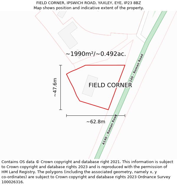 FIELD CORNER, IPSWICH ROAD, YAXLEY, EYE, IP23 8BZ: Plot and title map