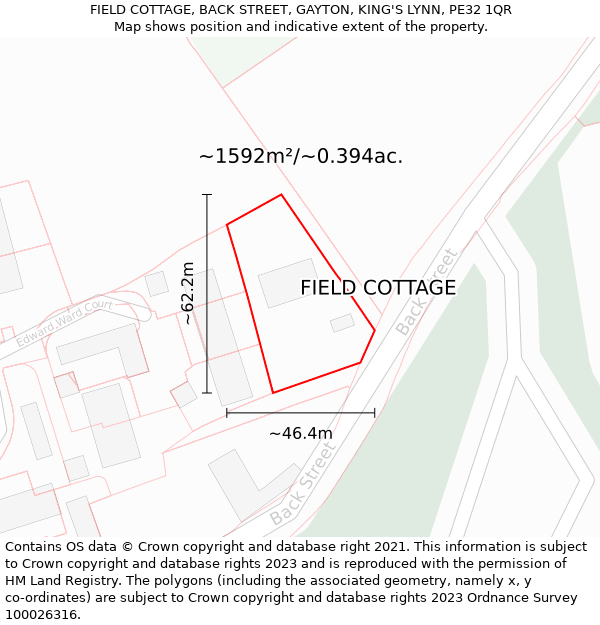 FIELD COTTAGE, BACK STREET, GAYTON, KING'S LYNN, PE32 1QR: Plot and title map