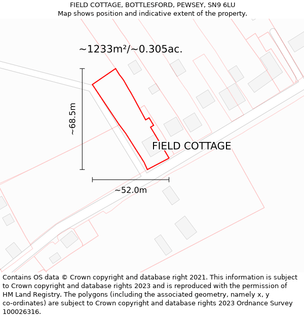 FIELD COTTAGE, BOTTLESFORD, PEWSEY, SN9 6LU: Plot and title map