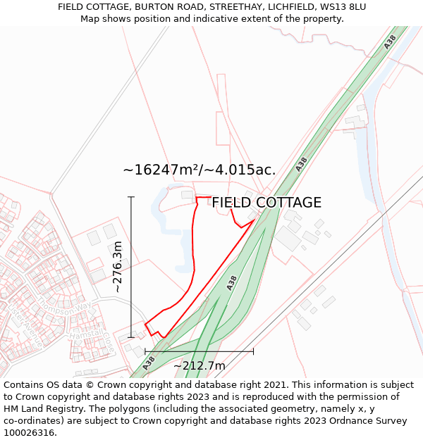 FIELD COTTAGE, BURTON ROAD, STREETHAY, LICHFIELD, WS13 8LU: Plot and title map