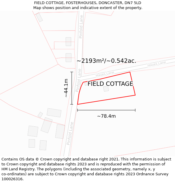 FIELD COTTAGE, FOSTERHOUSES, DONCASTER, DN7 5LD: Plot and title map