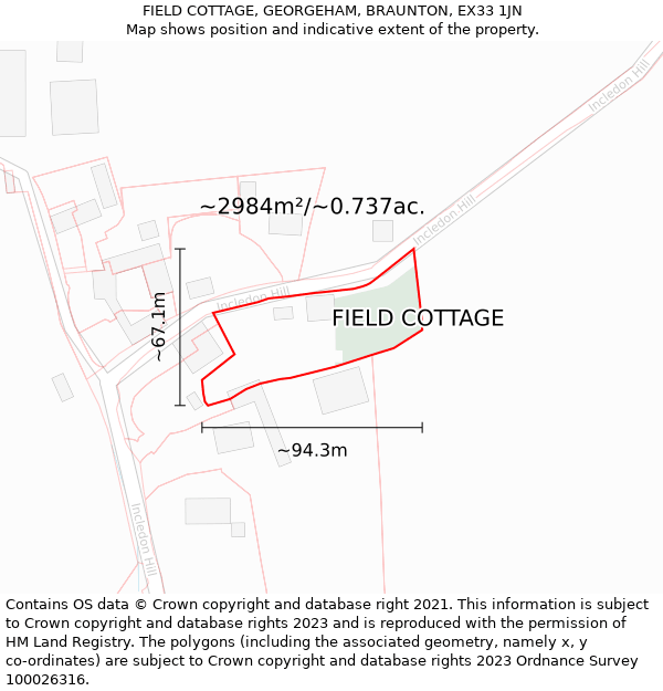 FIELD COTTAGE, GEORGEHAM, BRAUNTON, EX33 1JN: Plot and title map