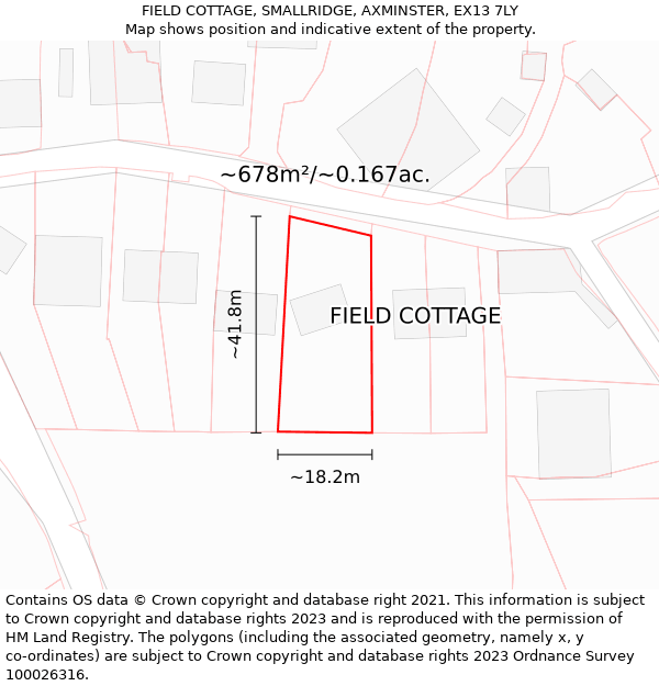 FIELD COTTAGE, SMALLRIDGE, AXMINSTER, EX13 7LY: Plot and title map