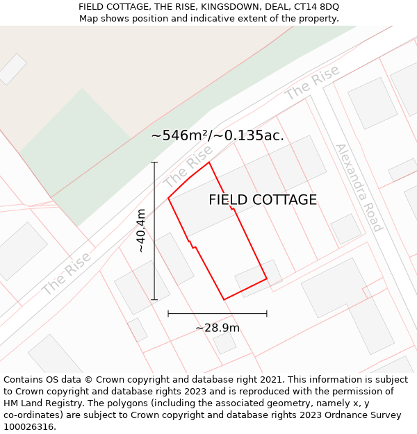 FIELD COTTAGE, THE RISE, KINGSDOWN, DEAL, CT14 8DQ: Plot and title map