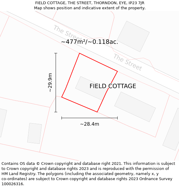 FIELD COTTAGE, THE STREET, THORNDON, EYE, IP23 7JR: Plot and title map