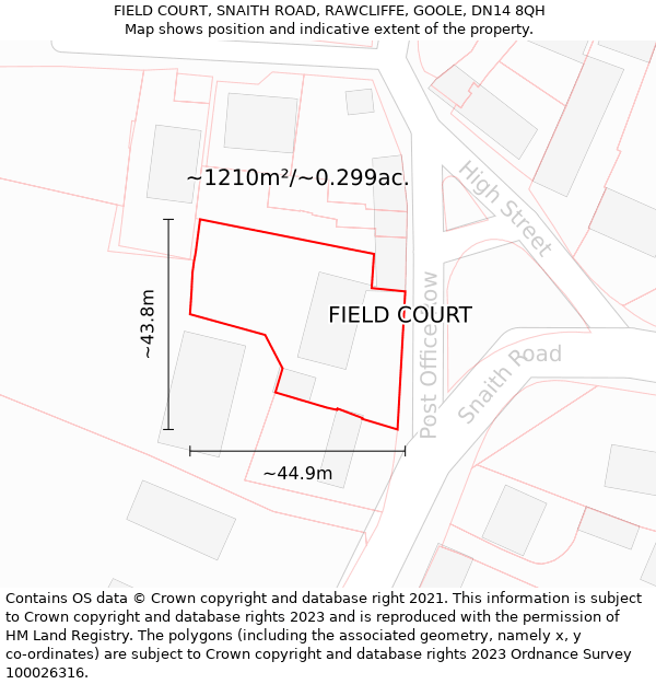 FIELD COURT, SNAITH ROAD, RAWCLIFFE, GOOLE, DN14 8QH: Plot and title map