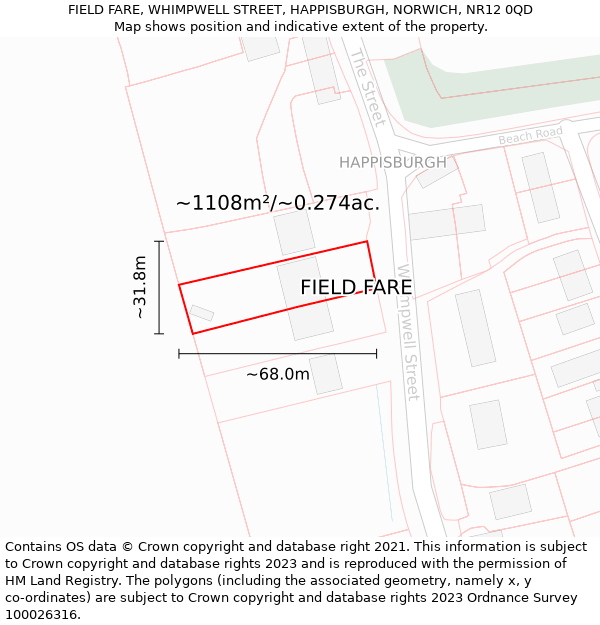 FIELD FARE, WHIMPWELL STREET, HAPPISBURGH, NORWICH, NR12 0QD: Plot and title map